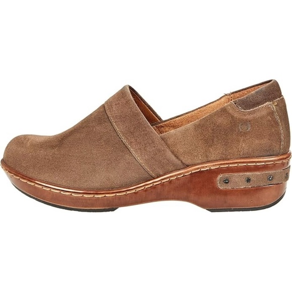 Born Bailie Clog Grey Brown Tan Leather Suede Women’s Comfortable Shoes 8.5 40 - Picture 2 of 11